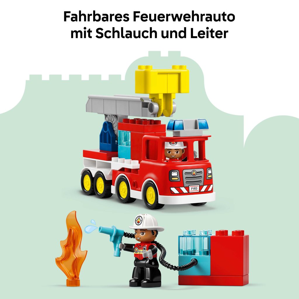 Produktabbildung Löschauto mit Schlauch und Feuerwehrmann