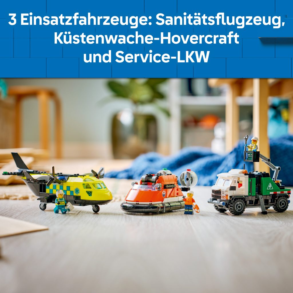 Produktabbildung Kombinationsset mit Flugzeug, Wartungsfahrzeug und Luftkissenboot