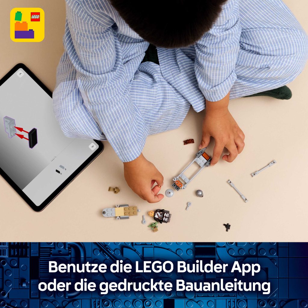Produktabbildung Der Mandalorianer und Grogu auf ihrem Speeder Bike™