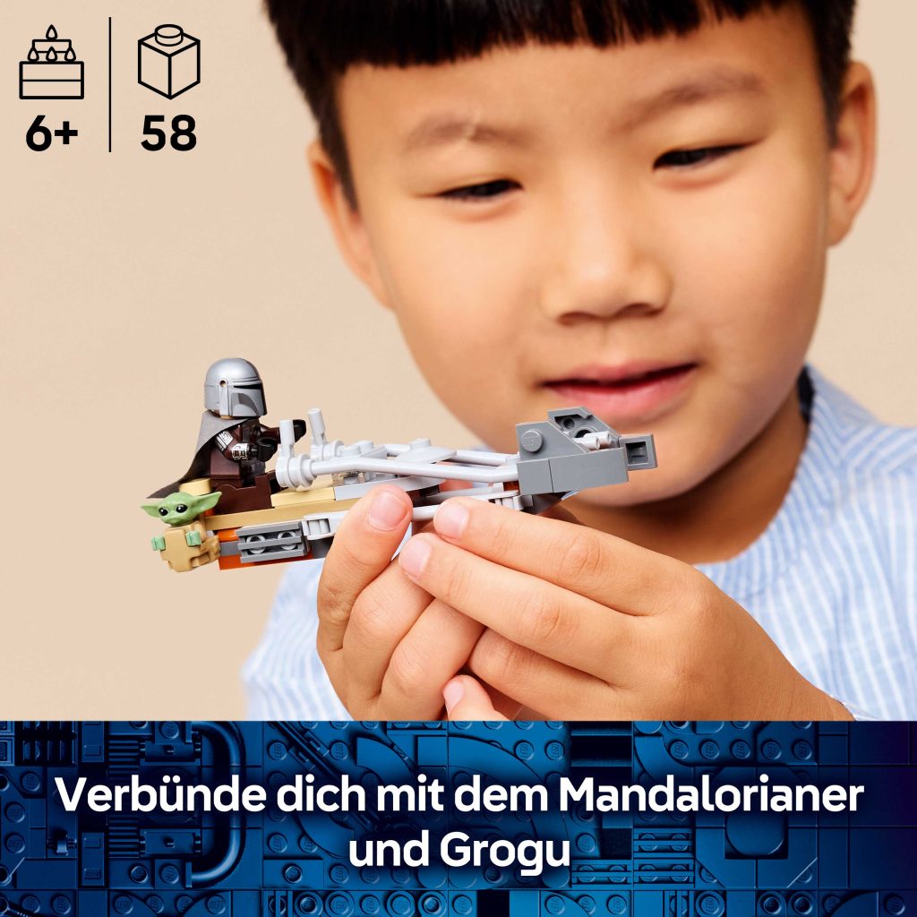 Produktabbildung Der Mandalorianer und Grogu auf ihrem Speeder Bike™
